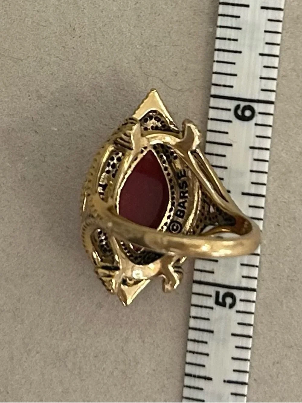 Barse BronzeRing with Deep Red Marquise Stone